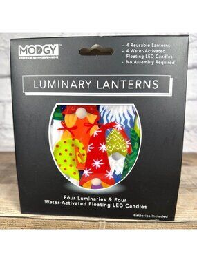 Holiday Gnome Luminary Lantern Set of 4 Winter Flameless Floating LED Candles